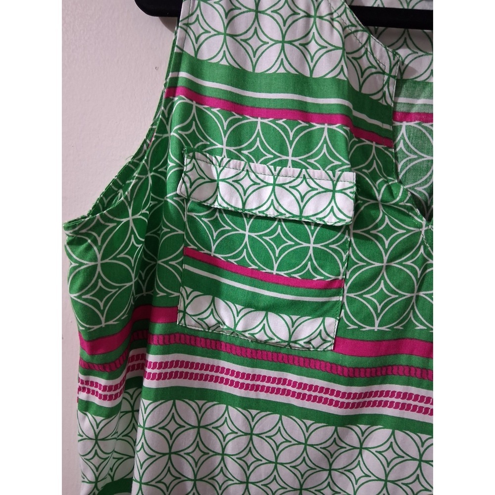 Escapada Womens XL Green Pink Geometric Stripe Sleeveless Split Neck Rayon Top - Picture 3 of 6